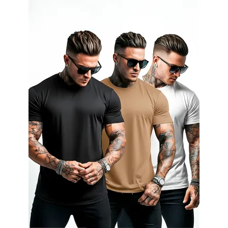 Kit 03 Camiseta Basica Masculina Algodão Lisa Malha Peruana