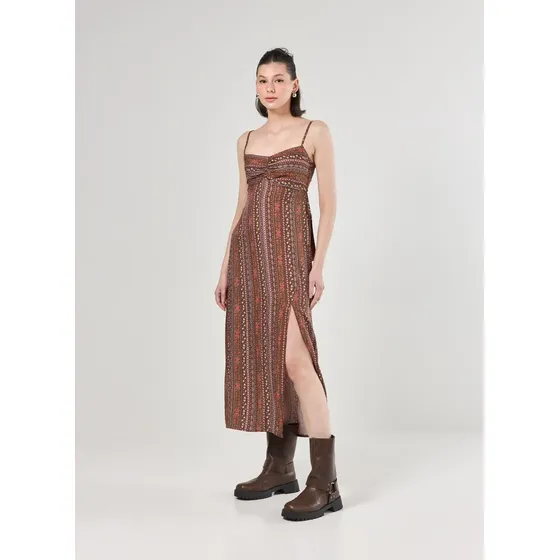 Vestido Marrom Estampa Boho