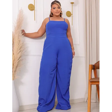 Macacão Longo Plus Size Pantalona Com Lastex Elegante Luxo