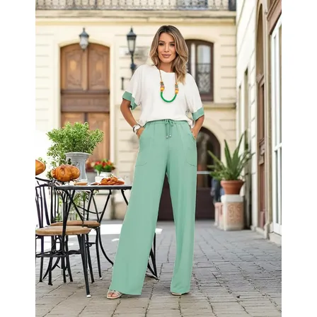 Conjunto Feminino Calça Com Bolso Blusa Bicolor Casual Verão