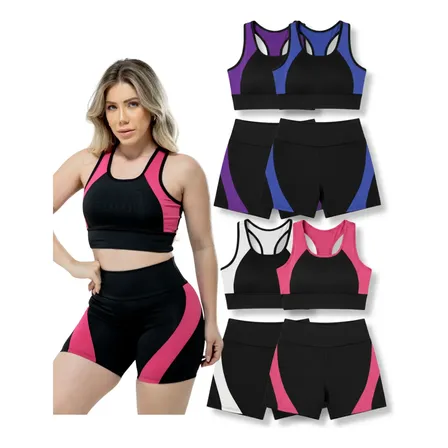Kit 4 Conjuntos Fitness Femininos Top Short Estilo Academia