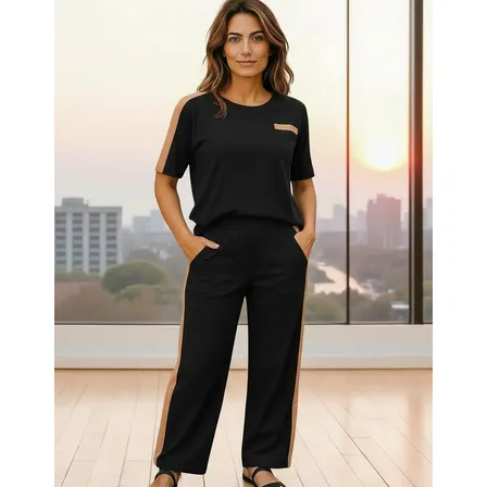 Conjunto Feminino Lufran Casual Com Bolso Elasticidade Leve