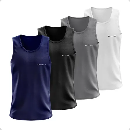 Kit 4 Regatas Academia Dry Fit Lisa Proteção Uv Masculina