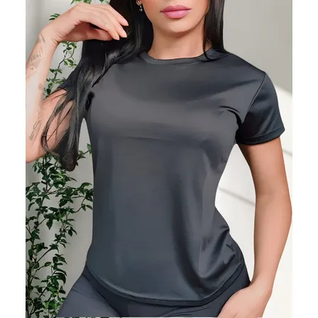 Camiseta Feminina Manga Curta Dry Fit Lisa Treino Esportivo