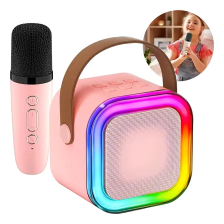 Caixa De Som Com Microfone Infantil Caixinha Bluetooth C/led