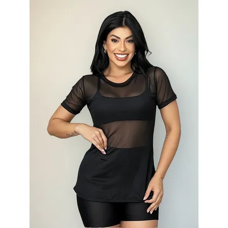 Blusa Tule Camiseta Feminina Academia Fitness