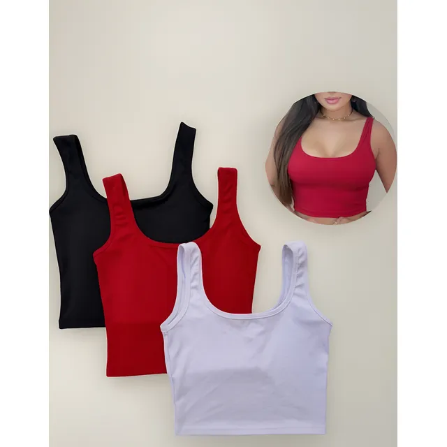 Kit 3 Peças Top Cropped Regata Blusinha Canelado Moda Gringa