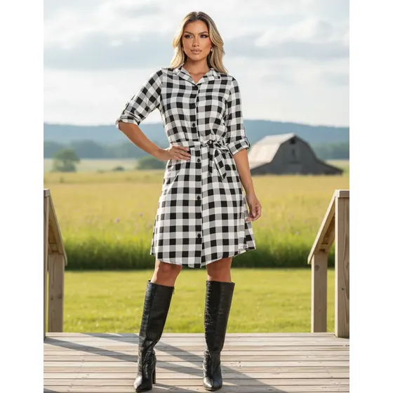 Vestido Xadrez Boho Country Feminino Soltinho Com Amarração