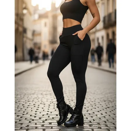 Calça Montaria Forrada Flanelada Com Bolso Feminina Grossa