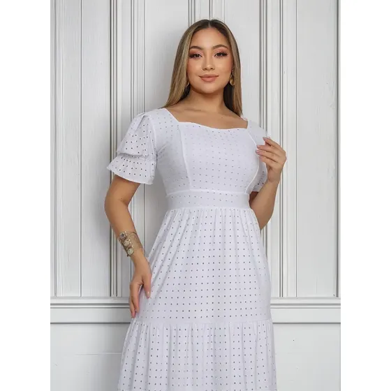 Vestido Longo Laise Três Maria Moda Evangélica Modesta