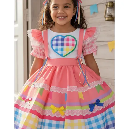 Vestido Festa Junina Caipirinha Infantil Caipira Luxo Xadrez