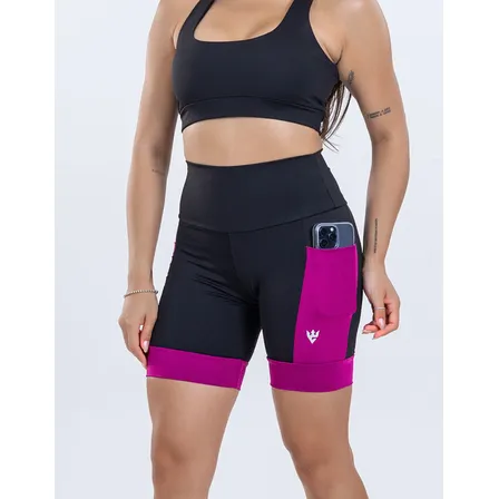 Shorts Feminino Cintura Alta Com Bolsos Academia Corrida
