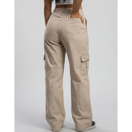 Calça Pantalona Feminina Cargo Cintura Alta Bolso Cargo 100%