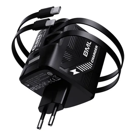 Carregador Turbo Retrátil Gan De120w Para Type-c E Lightning