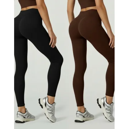 Kit 2 Calças Legging Poliamida Canelado Academia Fitness