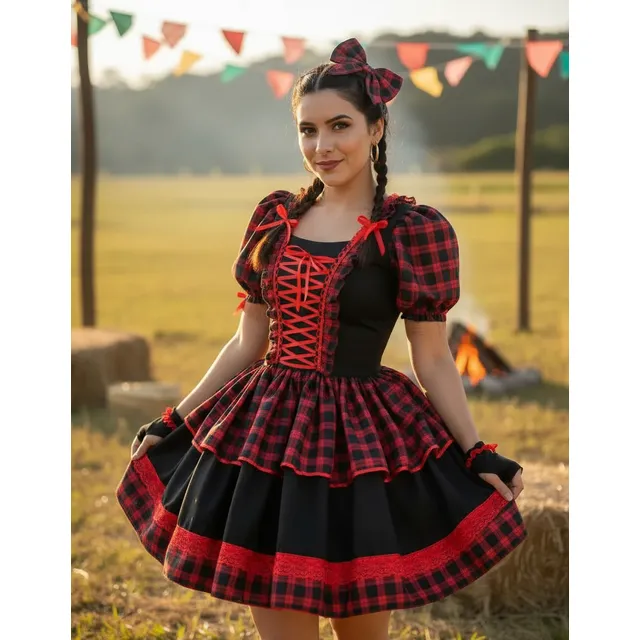 Vestido De Festa Junina Caipira Adulto + Luva