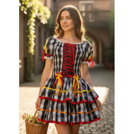 Vestido De Festa Junina Caipira Quadrilha Roupa Xadrez Dança