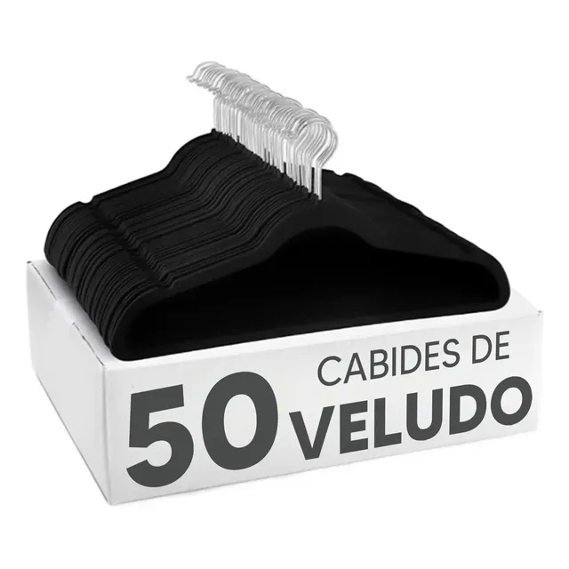 Kit 50 Cabides Kparts Aveludado Preto E Cinza Bege