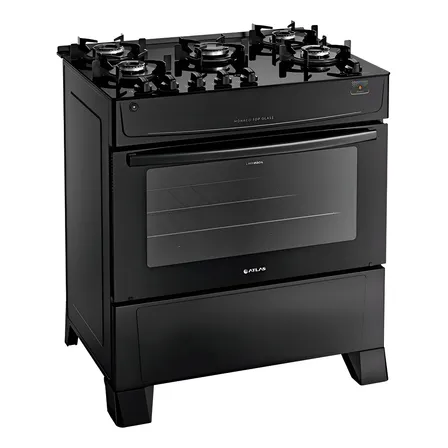 Fogão Atlas 5 Bocas preto Mônaco Top Glass com Acendimento automático