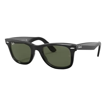 Óculos De Sol Masculino E Feminino Wayfarer Ray-ban Cor da armação Preto Cor da haste Preto Cor da lente G-15 Verde Desenho Quadrado