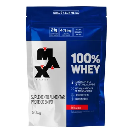 Suplemento en pó Max Titanium 100% WHEY Proteínas de 100% Whey Protein Concentrado sabor morango x 900g
