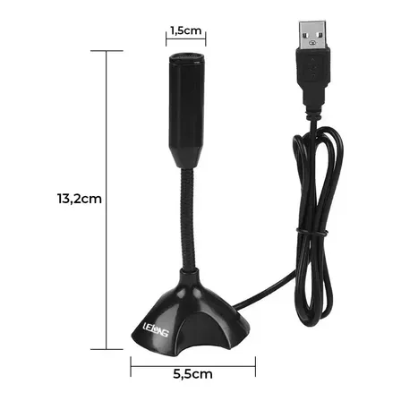 Microfone Usb Lelong Omnidirecional Mesa Pc Notebook Cor Preto