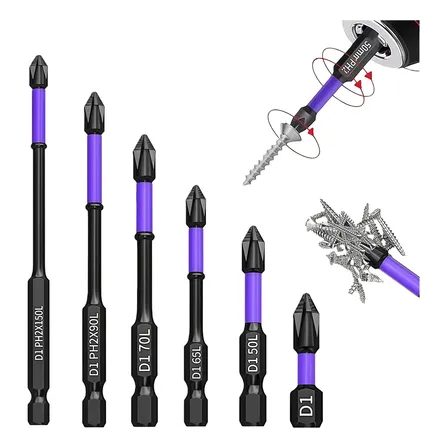 Jogo Pontas Bits Ph2 Magnéticas Ponteira Parafusadeira 6pcs Roxo