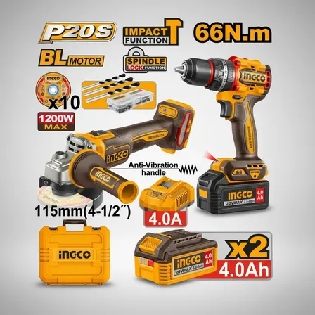 Combo Parafusadeira 66nm+esmerilhadeira 4.1/2 C/2bat Ingco
