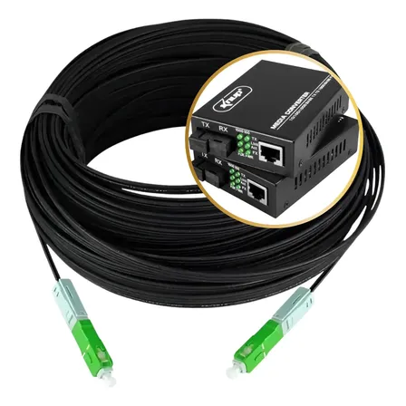 Kit Fibra Óptica Drop 150m Sc/apc + Conversor Megabyte Rj45