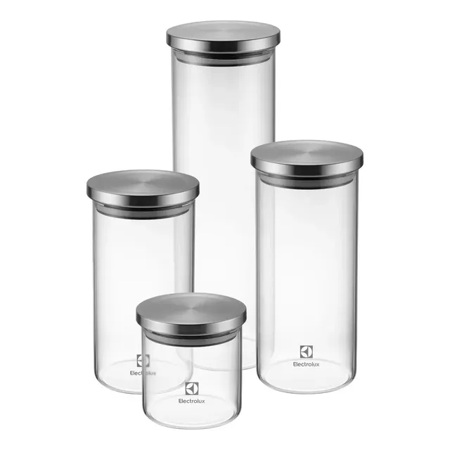 Electrolux Kit Potes Herméticos de Vidro com Tampa Inox 4 Unidades