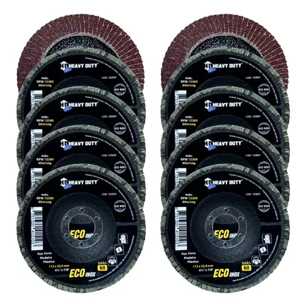 10 Discos Flap Ecoinox Grão 60 4.1/2 115mm Heavy Duty Desbaste Aço Madeira