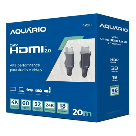 Cabo Hdmi 2.0 20m 4k Ultra Hd Hdr 60hz Alta Velocidade Tv Pc