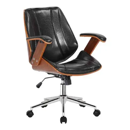 Cadeira De Escritório Diretor Cor Preto Ergonômica Executiva Giratória Acabamento Em Couro Sintético E Madeira Premium Fratini Kopenhagen