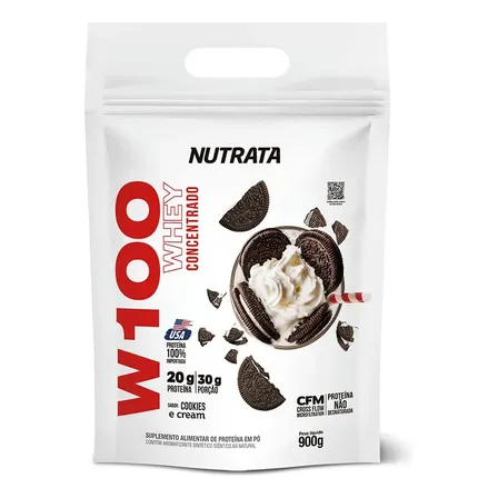 W100 Whey Concentrado Pouch 900g Cookies & Cream Nutrata