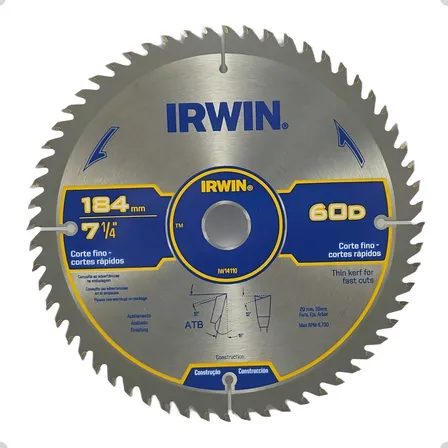 Lâmina Para Serra Circular 7.1/4 Irwin 60 Dentes