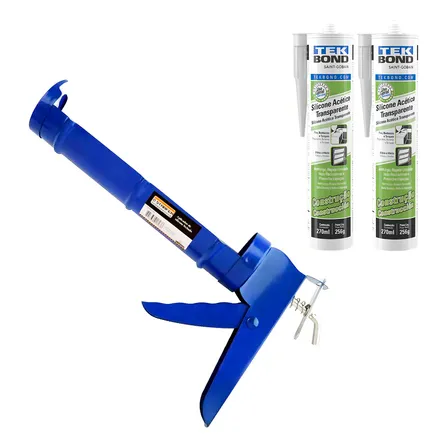 Aplicador Silicone Profissional Tekbond + 2 Tubos Vedação Infiltração