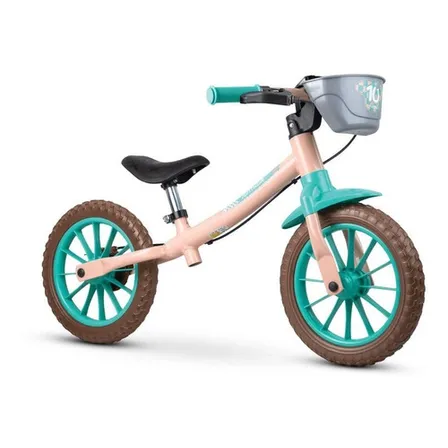 Bicicleta de Equilíbrio Rosa Nathor Love Aro 12 Com Cesto Para Crianças