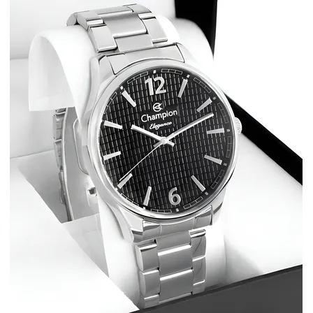 Relógio Masculino Champion CN27670T Cor da Correia Prateado com Fundo Preto Prova D´Agua 50 Metros Minimalista