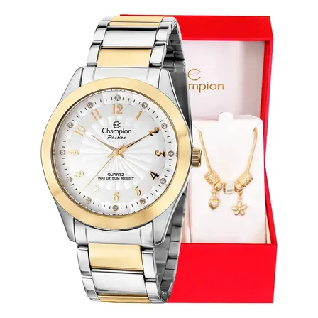 Relógio Champion Feminino Bicolor de Aço, com Pulseira de Berloques e Mostrador Analógico