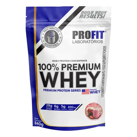 Whey Protein 100% Concentrado Premium 840g Profit Morango