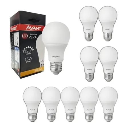 Kit 10 Lampadas Led 15w Bulbo Pera 3000k Branco Quente Avant Cor Da Luz Branco-quente 127/220v