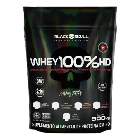 Whey 100% Hd 900g Refil Black Skull - Proteína Pó Sabor Cookies