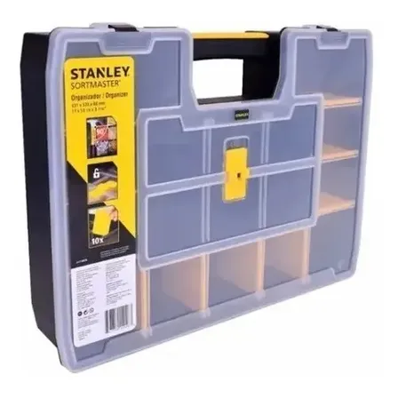 Caixa Organizadora Softmaster Grande Stanley, Modelo Stst14026, Impermeável Com 17 Compartimentos, Ideal Para Armazenar Ferramentas E Acessórios Preto/amarelo