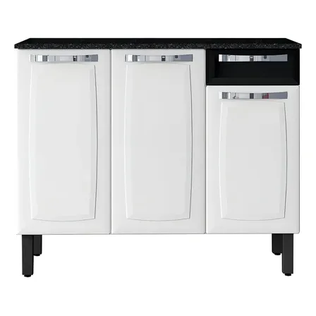 Itatiaia Rose Trp 1,05 Balcão 3 Portas 1 Gaveta Com Tampo Cor Preto
