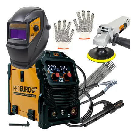Máquina de Solda Multiprocesso Mig 150 S/ Gás + Máscara + Esmerilhadeira + Eletrodo Pró Euro