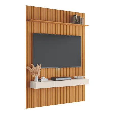 Painel TV EDN Arbo 1,80x2,40m Ripado com Nicho Cedro 70"