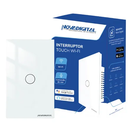 Interruptor Inteligente Wifi Novadigital 1 Tecla Botão Touch Tuya Smart Life Alexa Google 110v 220v Bivolt Branco 127/220v
