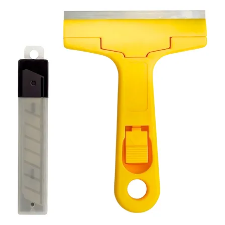 Estilete Raspador Ratinho Colas Amarelo 20 cm 4 Lâminas para Vidros e Pisos