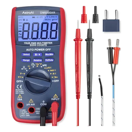 Multímetro e analisador digital 6000C Volt Meter Ohmmeter Auto-Ranging Tester,mede com precisão a tensão,a corrente,a resistência,os diodos,a continuidade,o ciclo de trabalho e a capacitância AstroAI