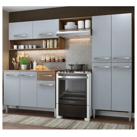 Armário de Cozinha Compacta Completa Modulada Madesa Emilly Pop Com Armário E Balcão Cor Rustic/Cinza GREM229002